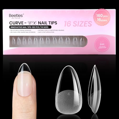 Beetles Curve-EX Short Almond Gel Nail Tips - 160pcs Pre-Etched Soft Acrylic