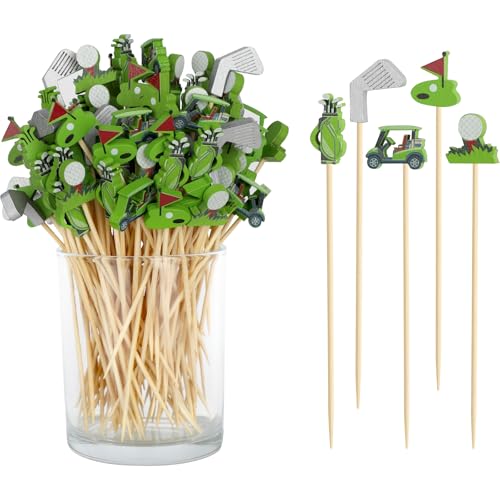 Golf Themed Cocktail Picks - 100 Pack 4.7" Bamboo Appetizer Skewers