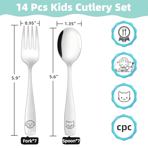 LOCONHA 14-Piece Stainless Steel Toddler Utensils Set - Kids Silverware