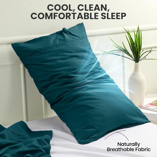 Teal Queen Size Pillow Cases Set of 4 - Ultra Soft Microfiber Covers