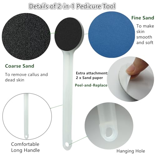 YIOYOODA 14" Long Handle Foot File & Callus Remover - Dual-Sided Pedicure Tool