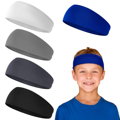 5Pcs Sports Headbands for Kids, Moisture Wicking Sweatbands for Footable Soccer Baseball Running for Boys 5-15 Years Old