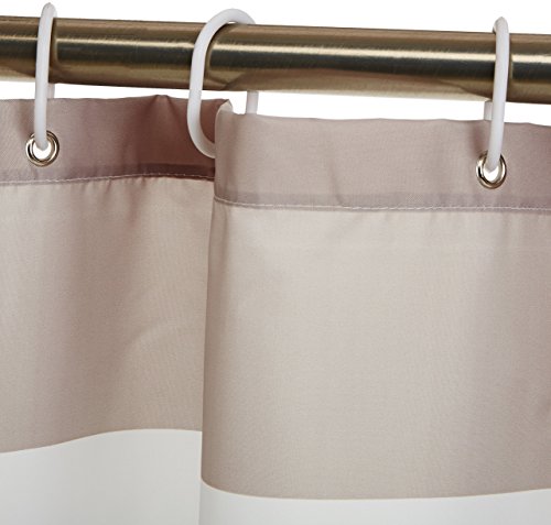 Amazon Basics Water-Resistant Shower Curtain, 72x72, Light Brown & Beige