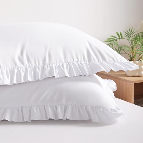 BEDSUM Standard Ruffled Pillow Shams Set of 2, 20x26, White