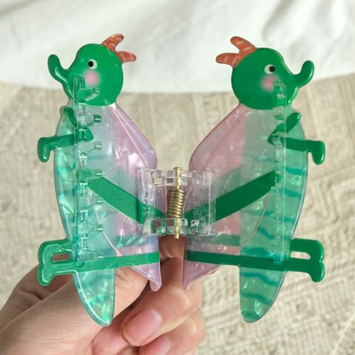 Green Grasshopper Design Hair Claws Non Slip 3" Thinning Clips Cute