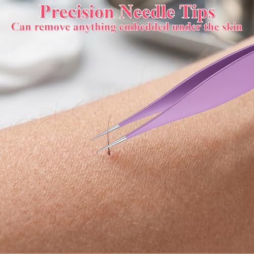 Precision Needle Nose Tweezers Set, 3 Pcs Stainless Steel Fine Point Tweezers for Eyebrows and Facial Hair