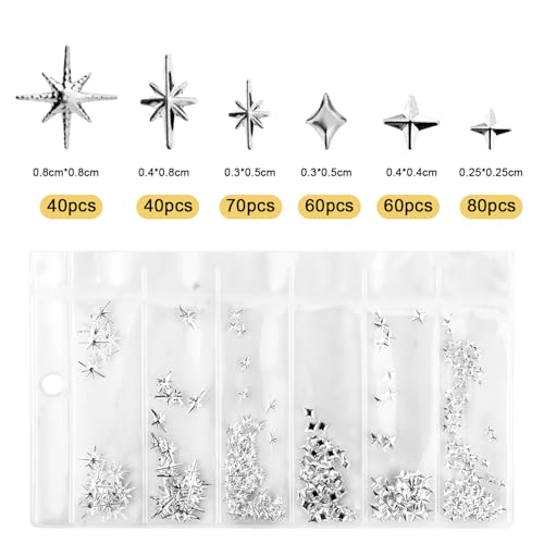 XIHIRCD 700pcs Gold and Silver Star Nail Charms 3D Metal Nail Gems