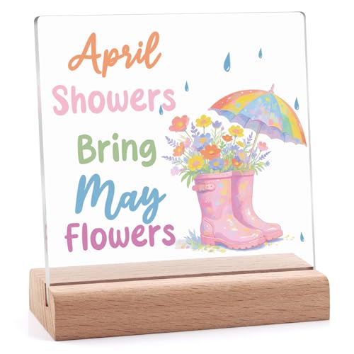 Spring Decor Acrylic Plaque with Wooden Stand - Inspirational Home Sign