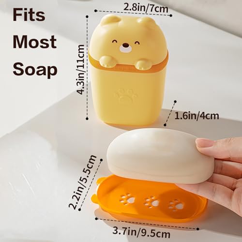 3 Pack Cute Bear Travel Soap Case, Leakproof Portable Bar Soap Holder