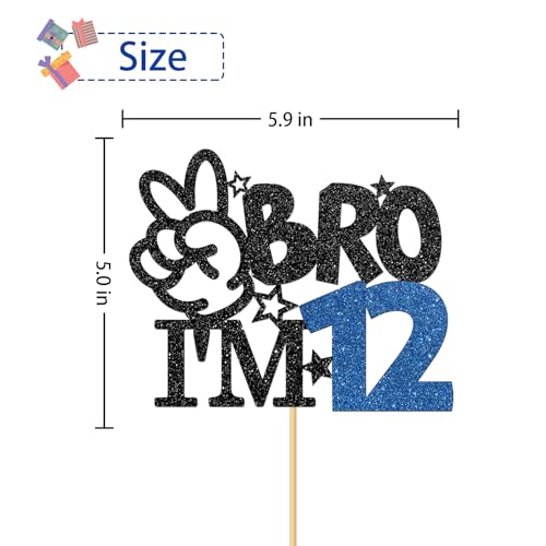 Brother I'm 12 Cake Topper - Black Glitter Birthday Decoration