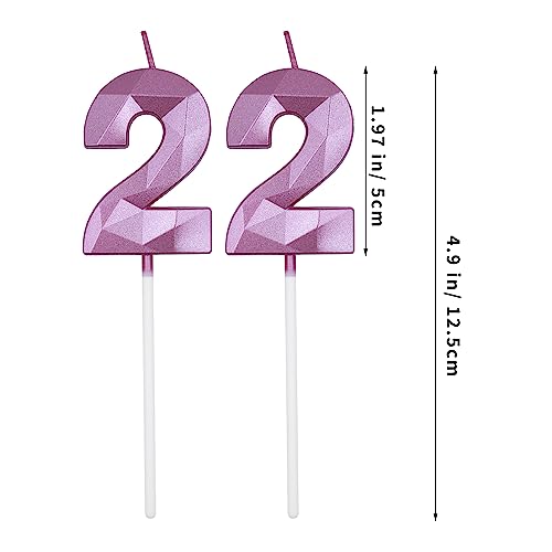 Pink 3D Diamond Number 22 Birthday Candles - Set of 2