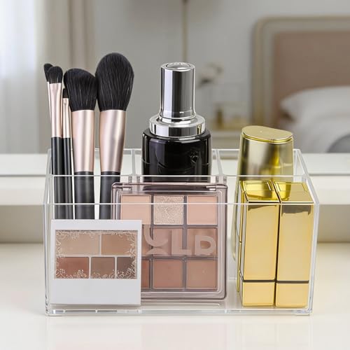 Vowcarol Clear Makeup Brush Organizer with 4 Slots for Vanity & Cosmetics