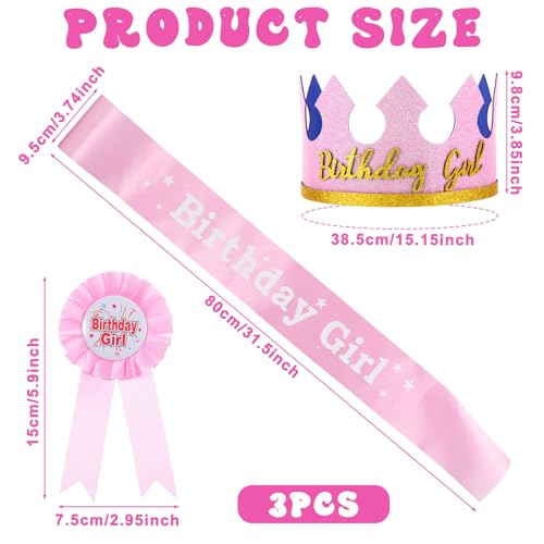 Pink Birthday Girl Crown and Sash Set for Girls | Party Accessories