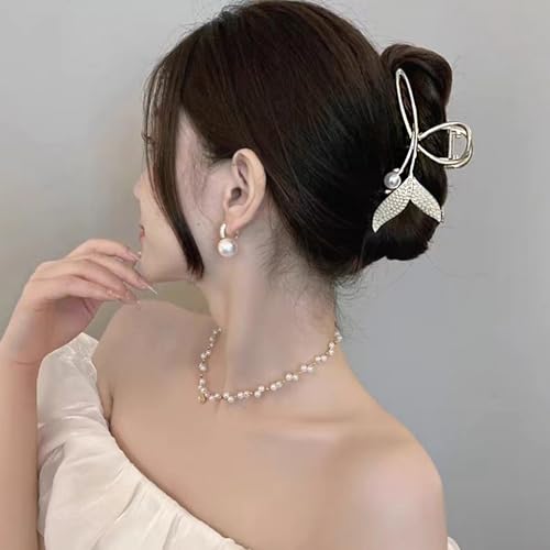 Rannyrena Gold Metal Hair Claw Clips with Pearls and Crystals - Pack of 2