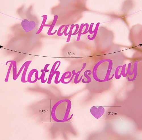 Happy Mother's Day Banner - Pink Glitter Heart Garland for Decor