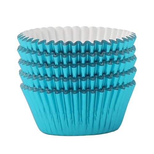 Mombake Aqua Blue Foil Cupcake Liners - Standard Muffin Baking Cups, 100ct