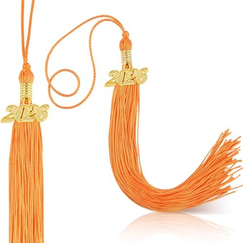 2026 Graduation Tassel Set - 2 Orange Tassels with Gold Charm