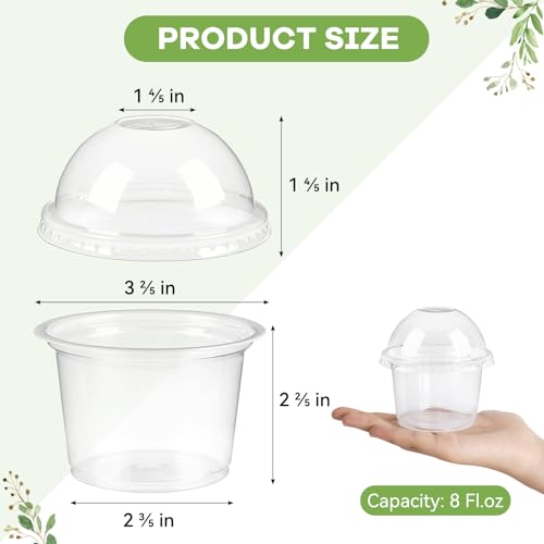 25 Pack 8 oz Plastic Dessert Cups with Leak-Proof Dome Lids - Food-Grade, Reusable, Clear Party Cups