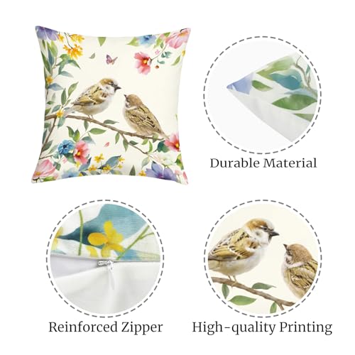 Joymaison 18x18 Velvet Throw Pillow Covers, Set of 4 Spring Floral Birds