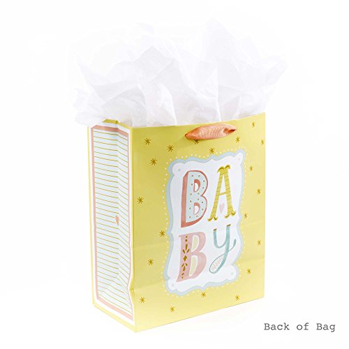 Large Baby Gift Bag with Tissue Paper - Yellow, 13"