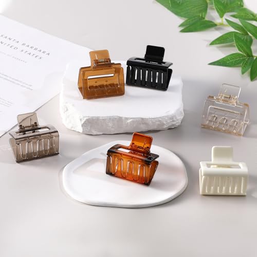 Papasgix 6 PCS Checkered Hair Claw Clips 1.97" Small Non-Slip Square Rectangle Hair Styling Accessories