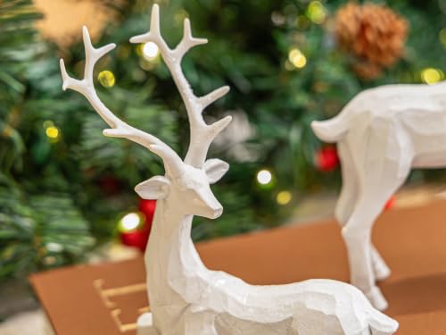White Christmas Reindeer Decor Set - Resin Woodland Holiday Figurines & Trees
