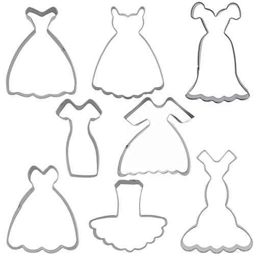 Stainless Steel Dress Shaped Cookie Cutters Set - 8 Pcs for Baking & Decorating