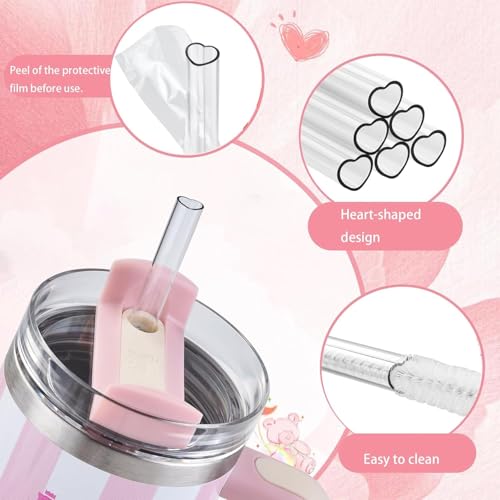 Heart Shaped Straws for Stanley Cup 40 oz Tumbler - 8 Pack Reusable Tritan Straws with Brushes