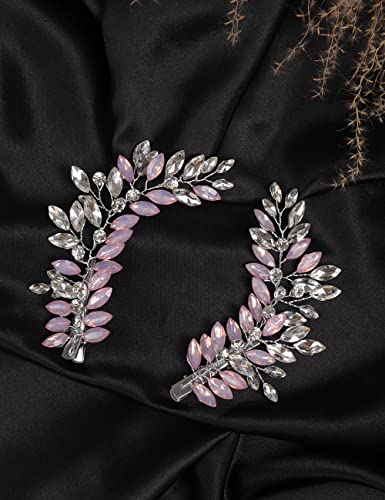 Jumwrit Rhinestone Bridal Hair Clips Silver Wedding Barrettes 2PCS