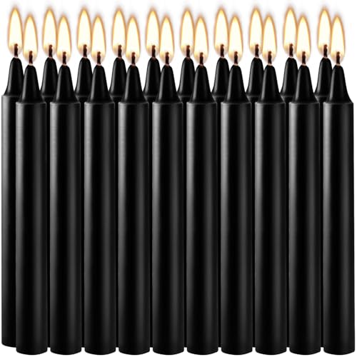 20-Pack Black Taper Candles - Smokeless, Long-Burning, Non-Dripping