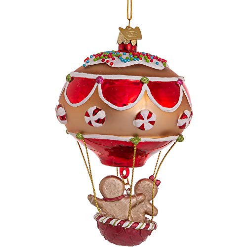 Kurt S. Adler Noble Gems? Glass Ornament (4.75" Gingerbread Man in Hot Air Balloon NBX0031)