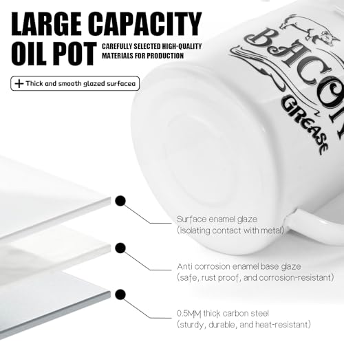 QMET 1.3L Bacon Grease Container with Fine Mesh Strainer - White