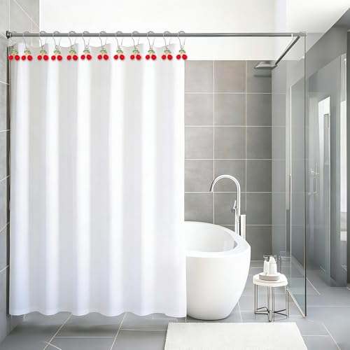 Cherry Shower Curtain Hooks - 15 Pcs Brushed Nickel Rings