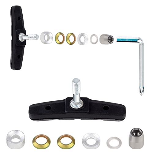 2 Pairs Bike Brake Pad Set - Professional Mountain and Road Bicycle 70mm V-Brake Pads - Bike Brake Blocks Kit with Hex Nut and Shims - No Noise No Skid - Black