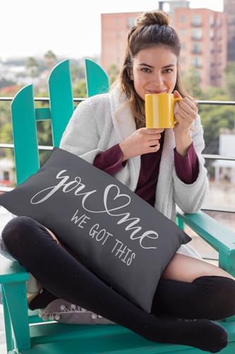 You & Me Farmhouse Lumbar Pillow Cover, 12x20 Inch Grey Rustic Script