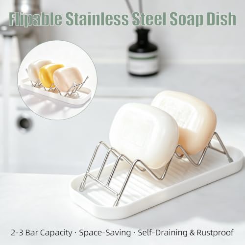 Stainless Steel Wavy Soap Dish, Self-Draining Holder for 2-3 Bars