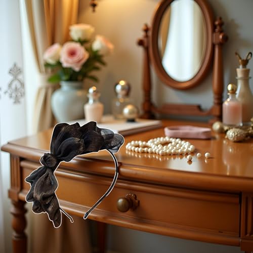 Black Ribbon Big Bow Headband Knotted Vintage Hair Hoop 2-Pack