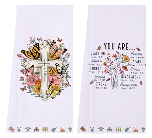Faith Christian Kitchen Towels Set of 2 - Floral Butterfly Design
