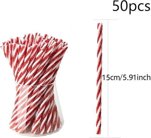 Dark Red Christmas Candy Cane Sticks 50pcs Decorative Ornaments for Hot Chocolate & Drinks