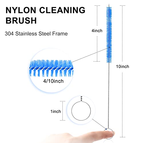 KITOSUN 10-Piece Stainless Steel Straw Cleaner Brush Set - Blue Nylon Bristles