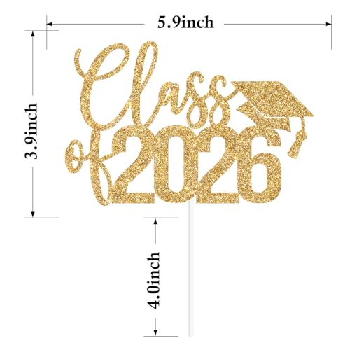 Class of 2026 Graduation Cake Topper - Gold Glitter Decor