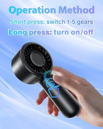AUIIAH Portable Handheld Fan - USB Rechargeable, 5 Speeds, Black