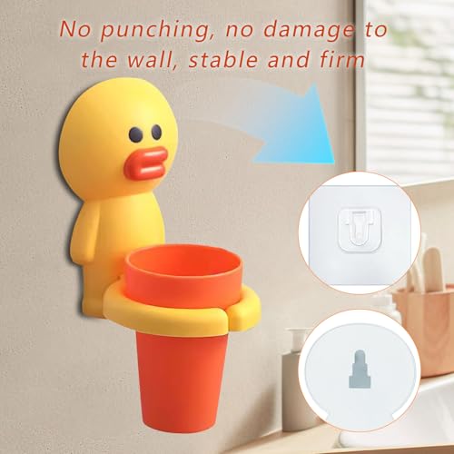 Wall-Mounted Kids Toothbrush Holder with Cup - Cute Animal Design