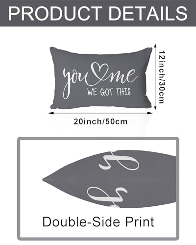 You & Me Farmhouse Lumbar Pillow Cover, 12x20 Inch Grey Rustic Script