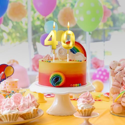 Gold 40th Birthday Candles - 2 Pack Cake Toppers for Men