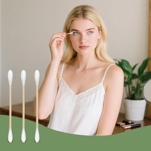Egaageoi 200 Count Organic Bamboo Cotton Swabs with Biodegradable Sticks