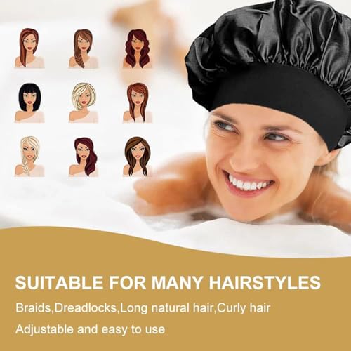 Taowave Satin Sleep Bonnet for Curly Hair & Elastic Band Black