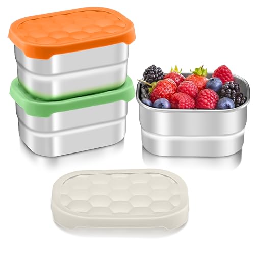 HaWare 8 oz Stainless Steel Snack Containers with Silicone Lids - 3 Pack