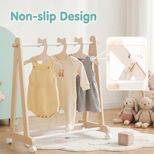 Wooden Baby Hangers with Bear Ears - 10 Pack Non-Slip Design