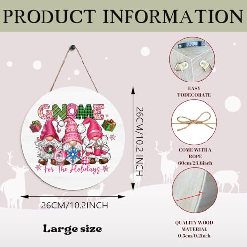 Pink Gnomes Christmas Wooden Sign 12x12 Inches - Indoor Rustic Holiday Decor